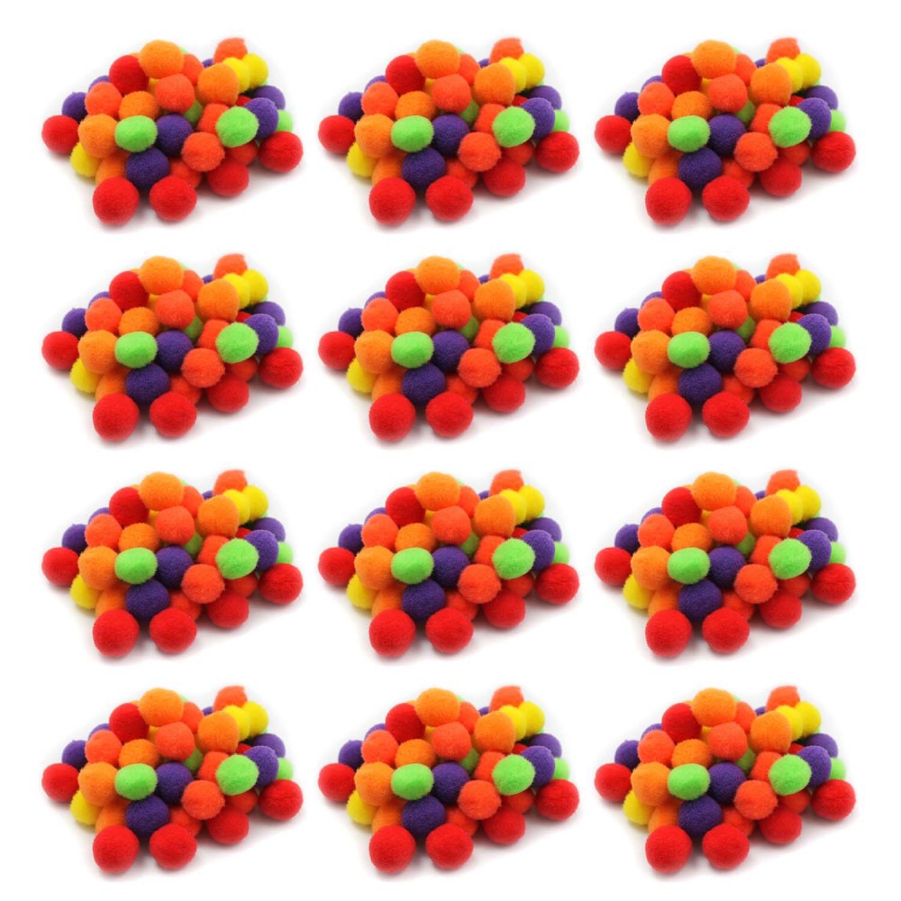 Charles Leonard Pom-Poms, Assorted Hot Colors, 50 Pom-Poms Per Pack, Set Of 12 Packs