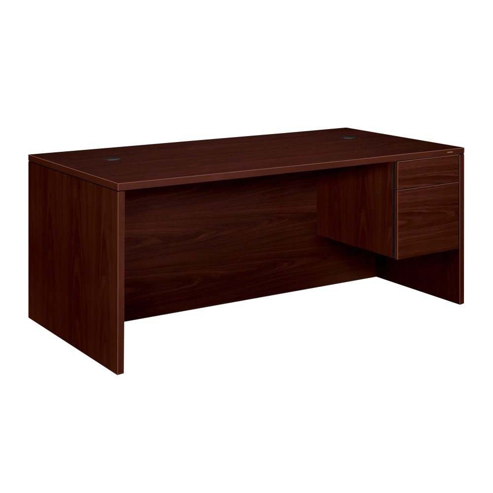 HON 10500 72inW Single-Pedestal Computer Desk With Pedestal On Right/Left Return, Mahogany