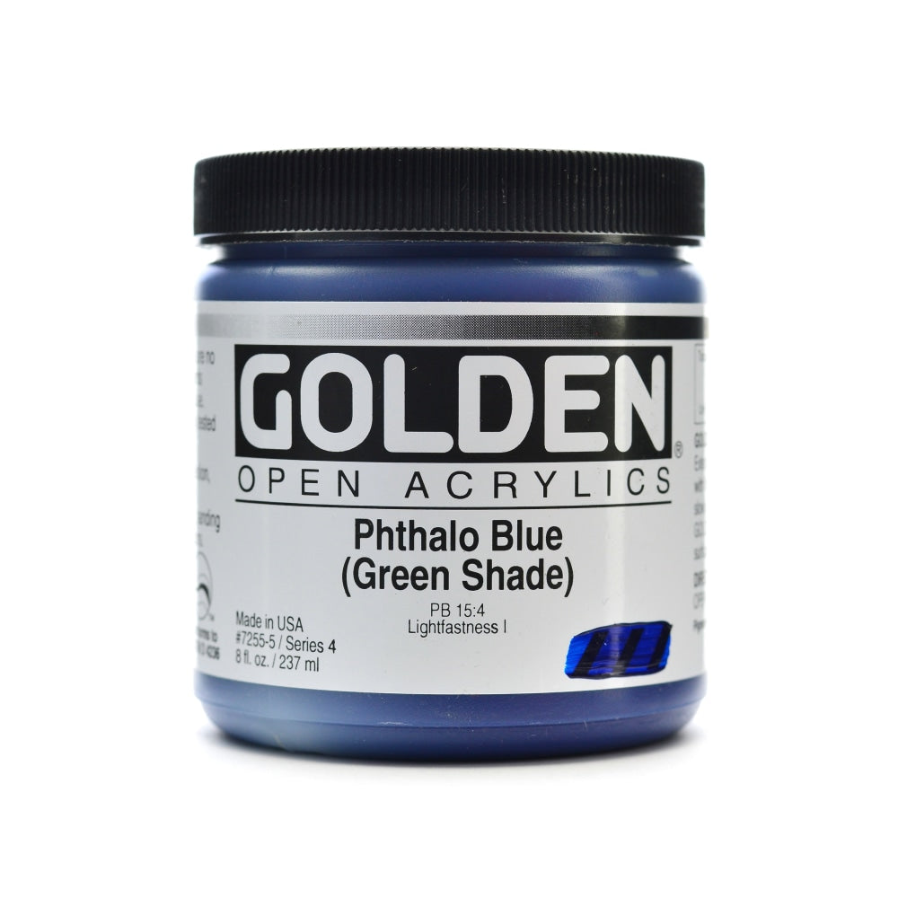 Golden OPEN Acrylic Paint, 8 Oz Jar, Phthalo Blue (Green Shade)