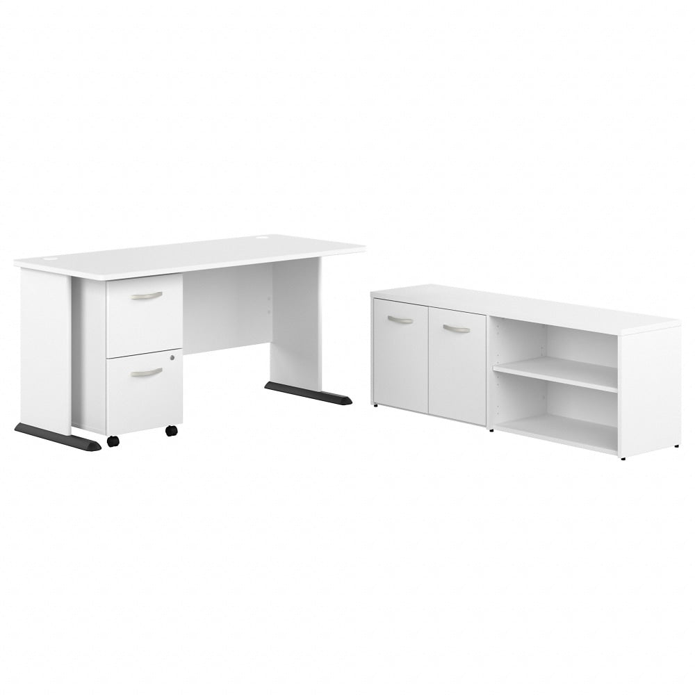 Bush Business Furniture Studio A 60inW Computer Desk With Mobile File Cabinet And Low Storage Cabinet, White, Standard Delivery