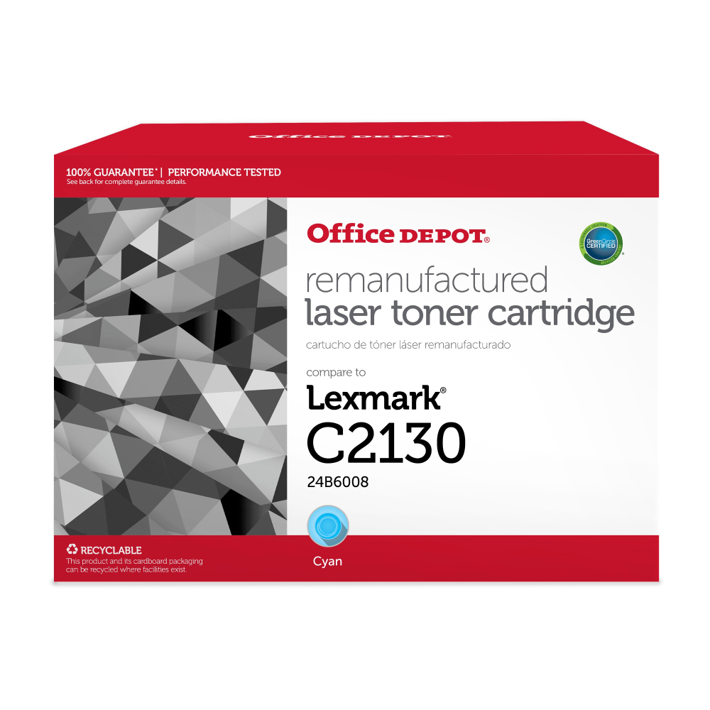 Office Depot Remanufactured Cyan Toner Cartridge Replacement For Lexmark 24B6008, ODXC2130C