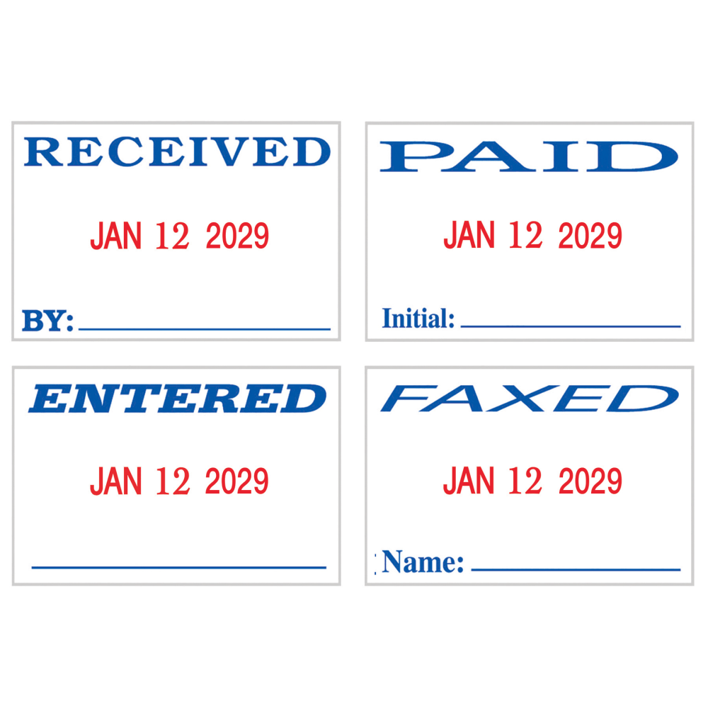 2000 PLUS Date 4 Message Dater Stamp Self-Inking Date 4-in-1 Message Dater Stamp, Received, Entered, Paid, Faxed, 15/16in x 1-3/4in, Blue and Red Ink