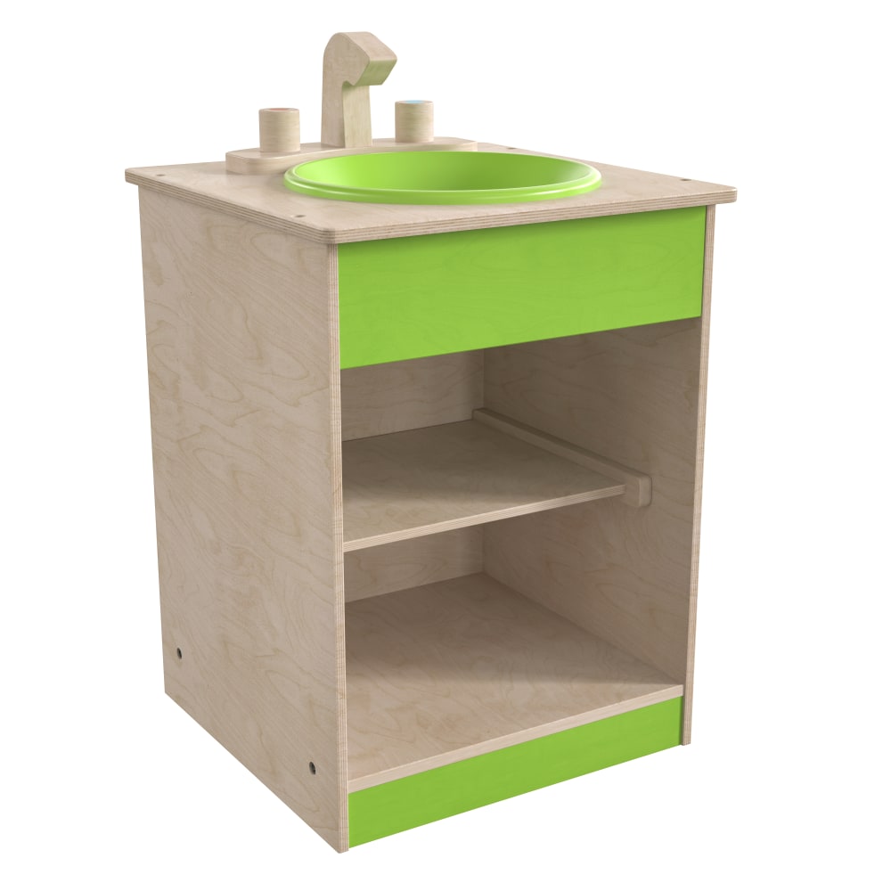 Flash Furniture Bright Beginnings Commercial Grade Wooden Childrens Kitchen Sink With Integrated Storage, 25-1/2inH x 15-1/2inW x 15-1/2inD, Beech