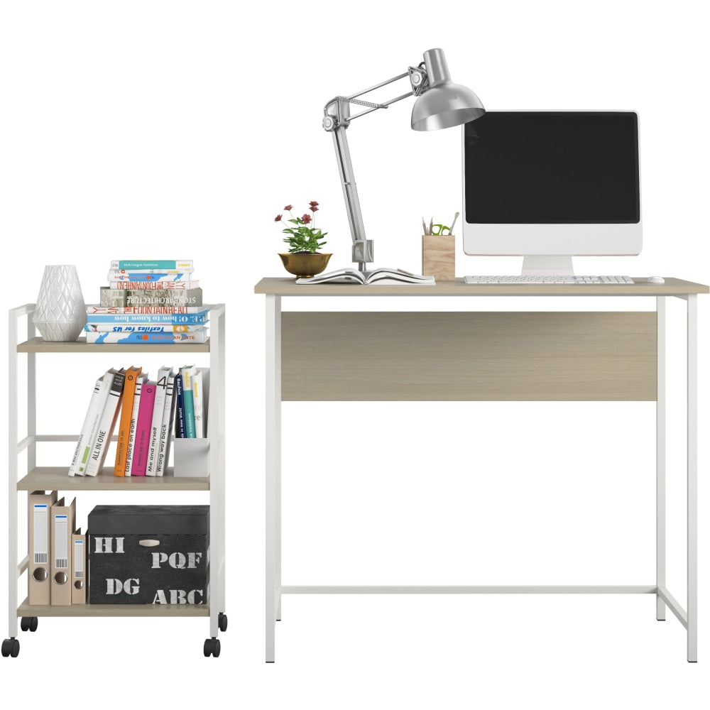 Ameriwood Home Baylor 36inW Computer Desk With Rolling Cart, Pale Oak/White