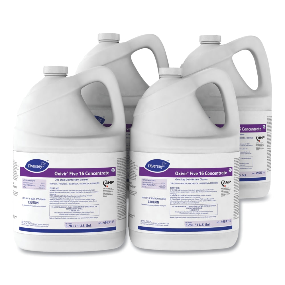 Oxivir Five 16 Disinfectant Cleaner Concentrate, 1 Gallon, Carton Of 4 Bottles