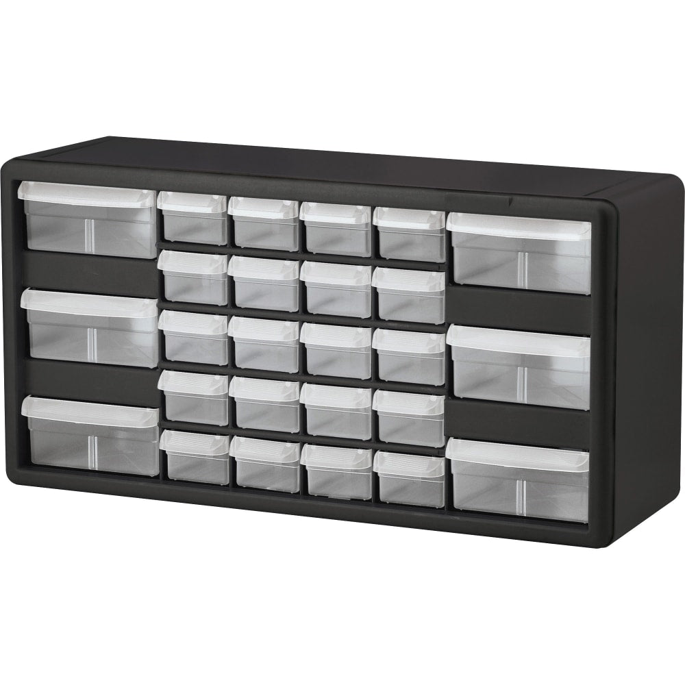 Akro-Mils Plastic 26-Drawer Stackable Cabinet, 20in x 6 3/8in x 10 11/32in, Black/Gray