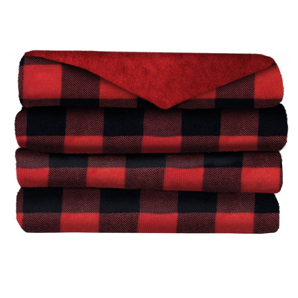 Sunbeam Microplush Heated Throw, 50in x 60in, Red Plaid