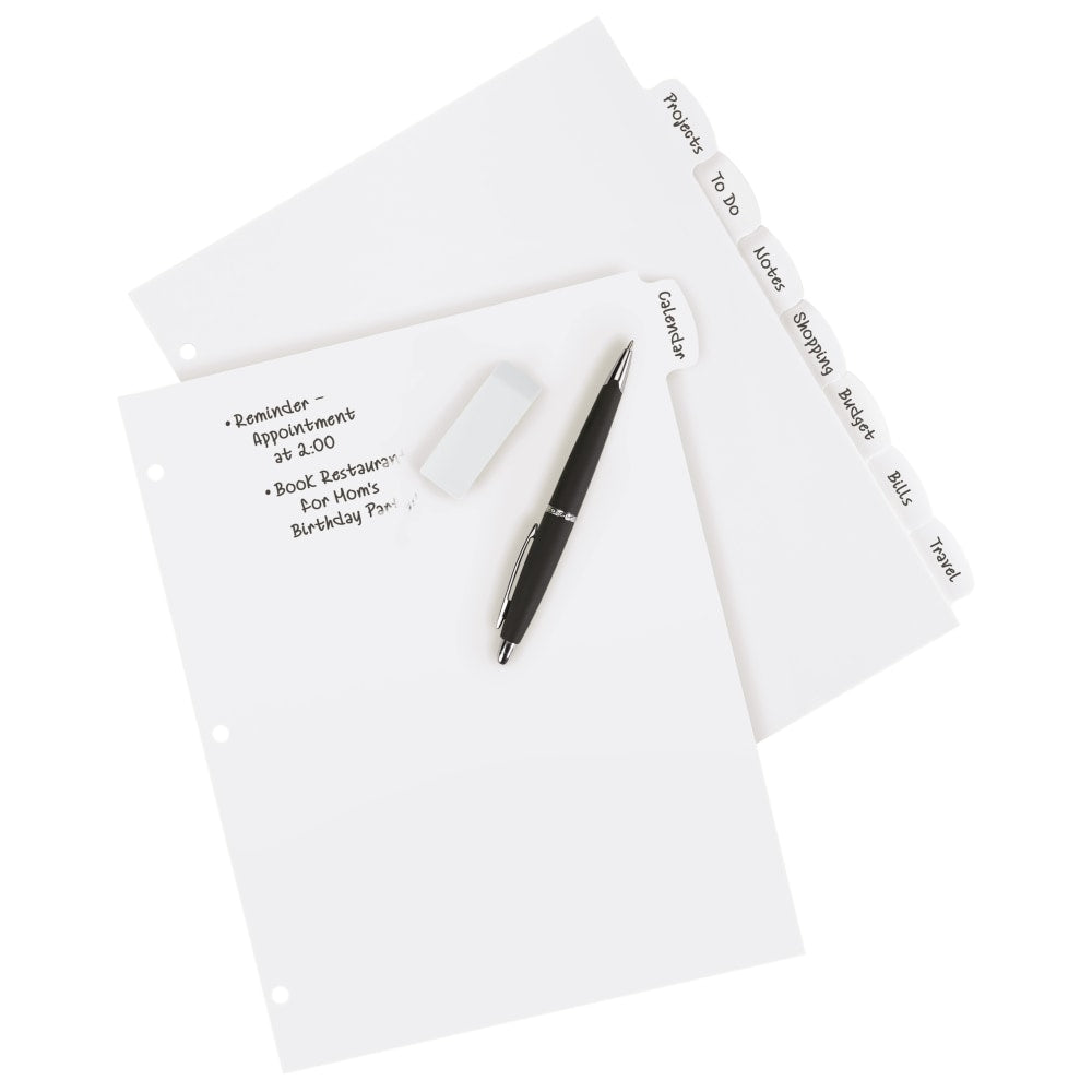 Avery Durable Write-On Plastic Dividers With Erasable Tabs, 8 1/2in x 11in, White, 8 Tabs