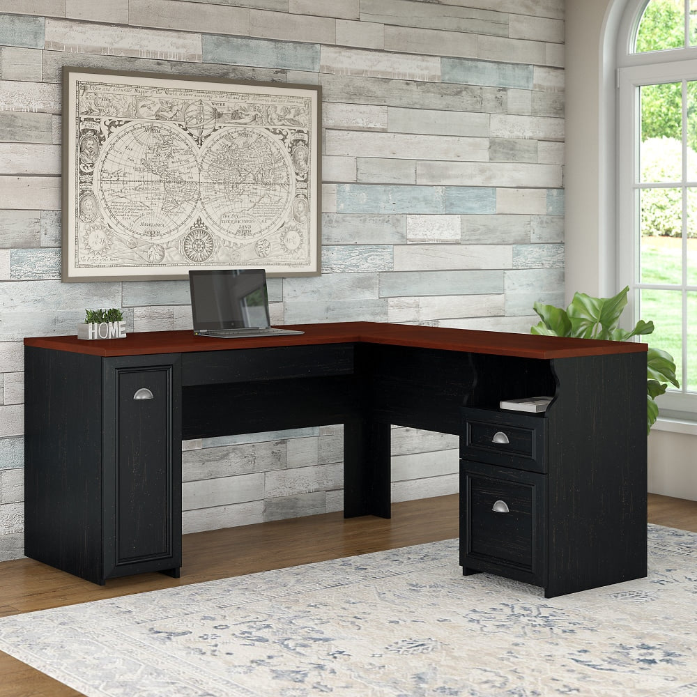 Bush Business Furniture Fairview 60inW L-Shaped Corner Desk, Antique Black/Hansen Cherry, Standard Delivery