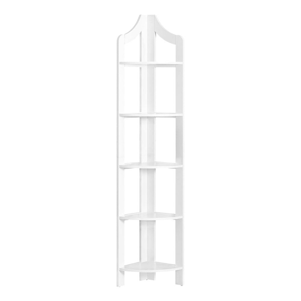 Monarch Specialties Lori 71inH 5-Shelf Corner Bookcase, White