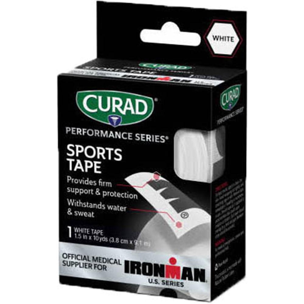 CURAD IRONMAN Performance Series Sports Tape, 1-1/2in x 10 Yd, White, Pack Of 24 Rolls