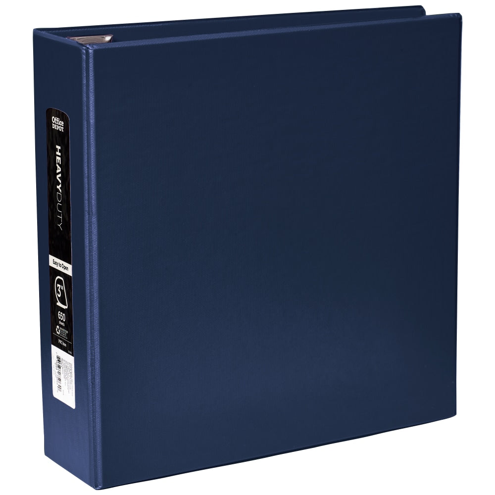 Office Depot Heavy-Duty 3-Ring Binder, 3in D-Rings, Navy