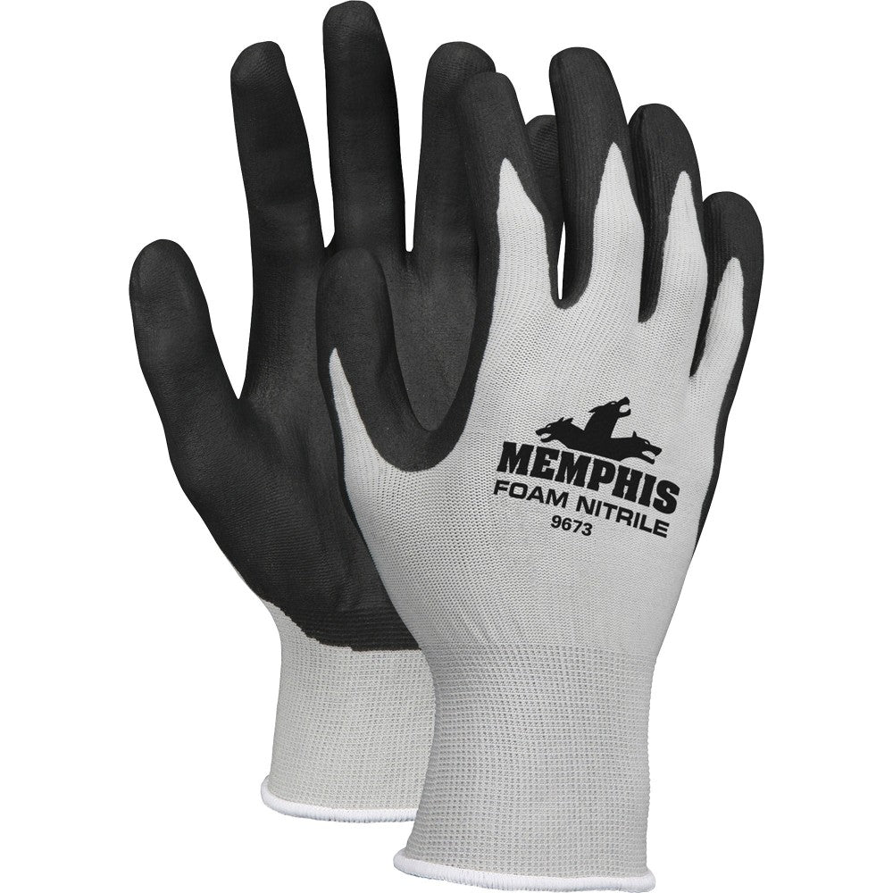 Memphis Safety Nylon Knit Powder-Free Industrial Gloves, X-Large, Black/Gray