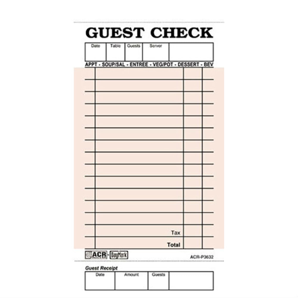 Daymark Numbered Guest Checks, Pink, 50 Checks Per Book, Case Of 50 Books