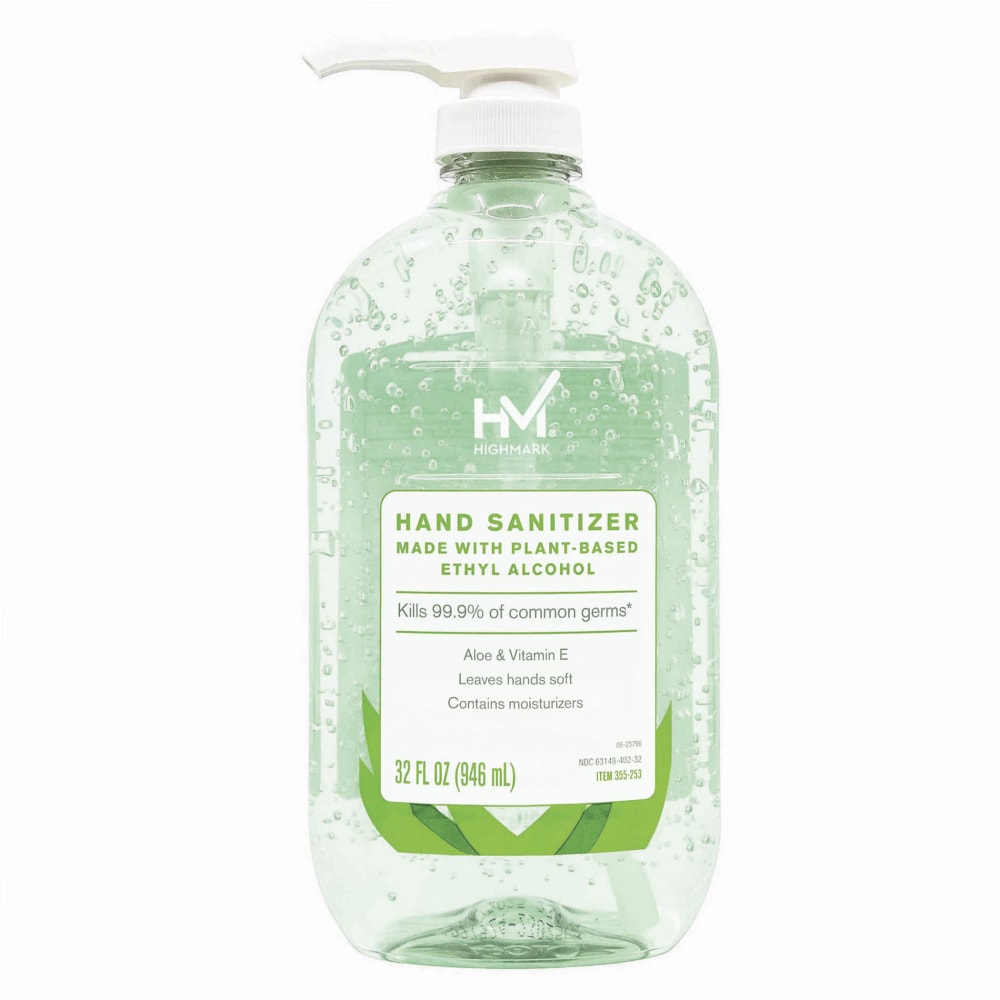 Highmark Hand Sanitizer With Aloe, Floral Scent, 32 Oz, Green, Case Of 6 Bottles