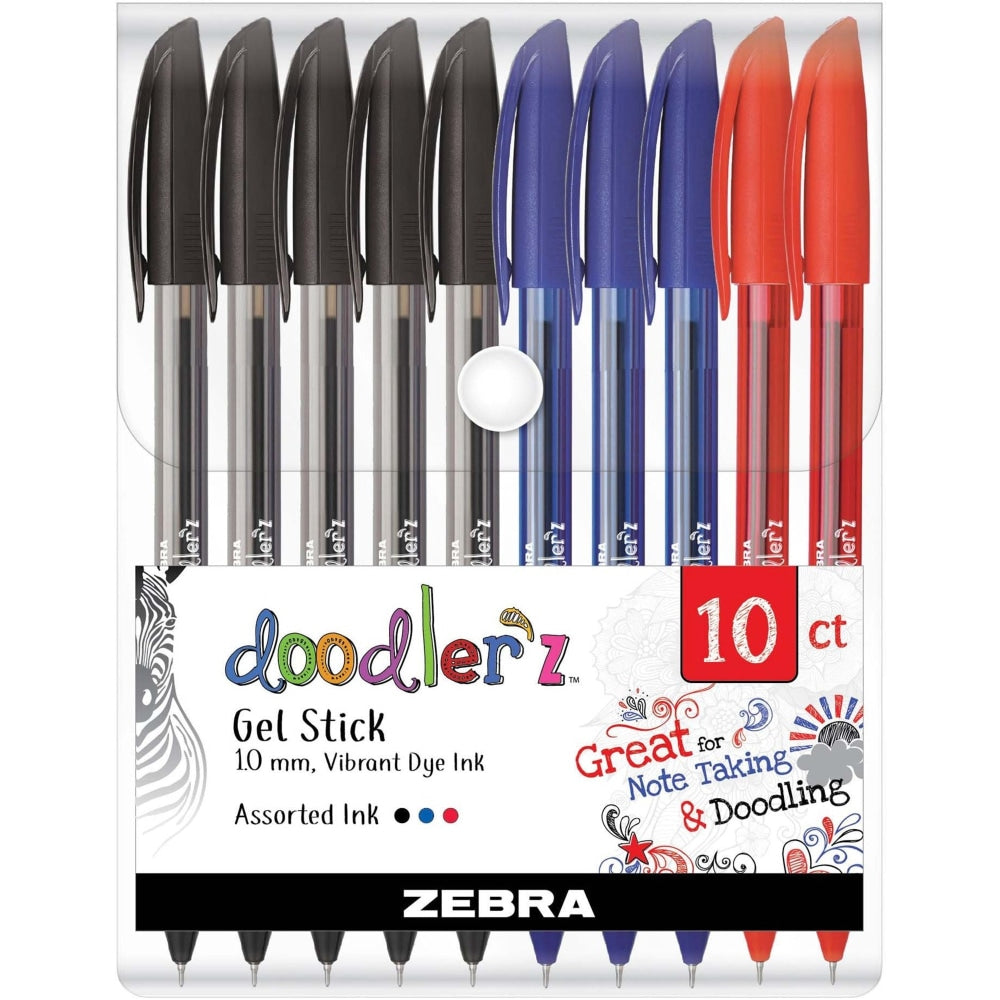 Zebra Pen doodler"z Gel Stick Pens, Pack Of 10, Bold Point, 1.0 mm, Blue Barrel, Blue Ink