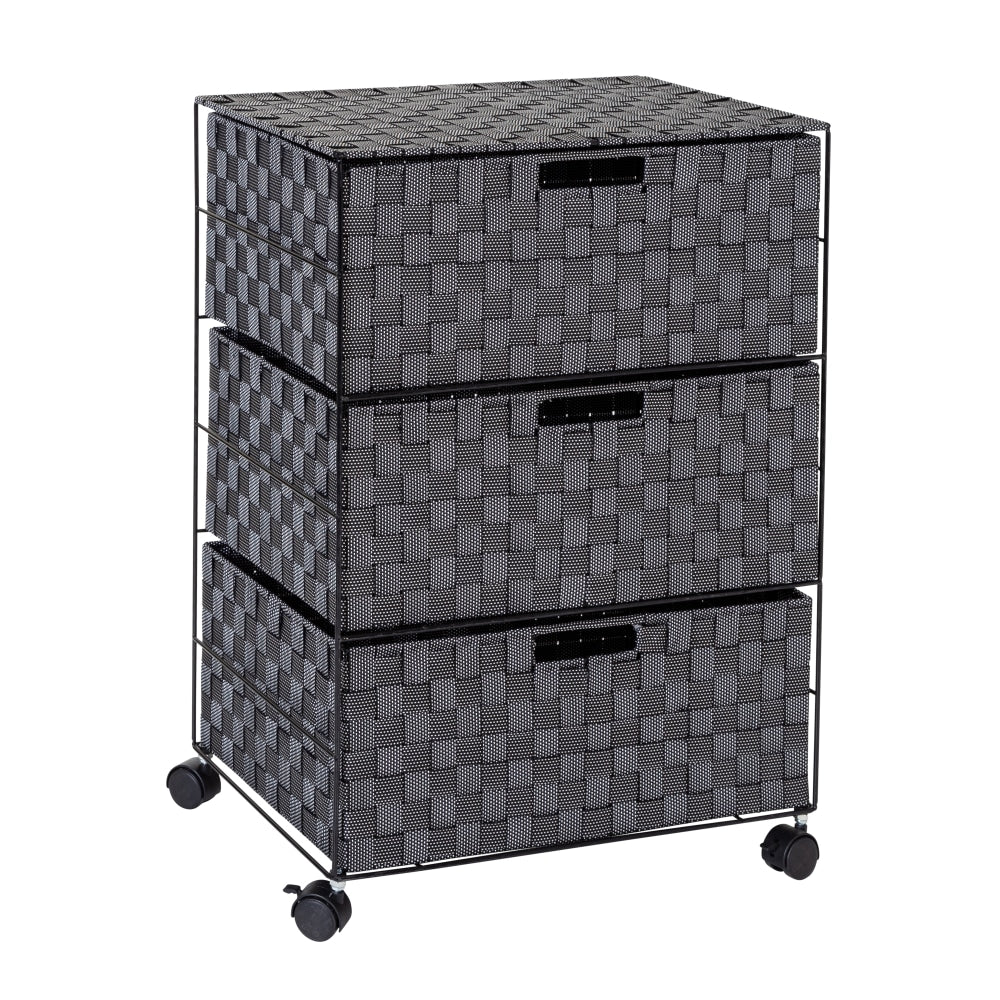 Honey Can Do 3-Drawer Woven Rolling Office Organizer, 26inH x 19-1/2inW x 13inD, Black