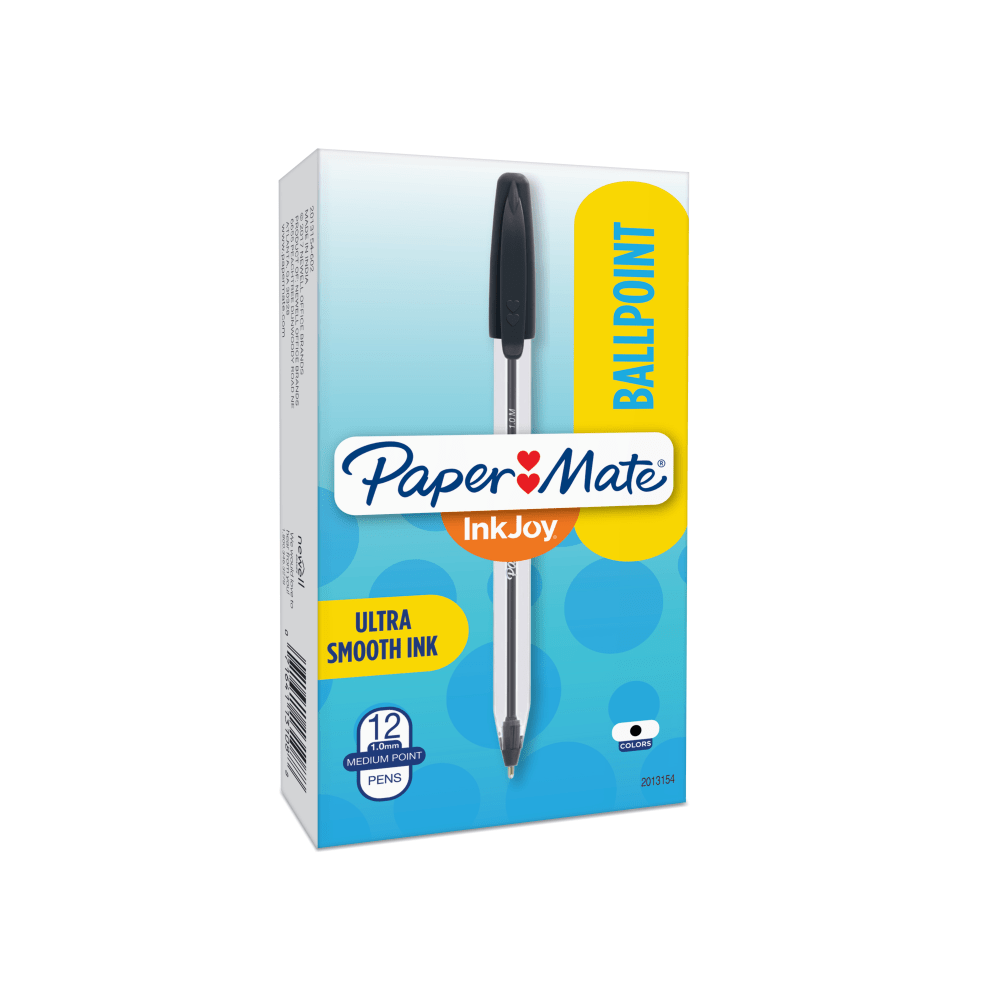 Paper Mate InkJoy 50ST Ballpoint Pens, Medium Point, 1.0 mm , Translucent Barrel, Black Ink, Pack Of 12 Pens