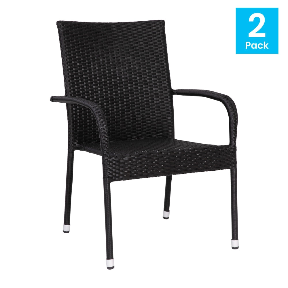 Flash Furniture Maxim Indoor/Outdoor Wicker Dining Chairs, Black, Set Of 2 Chairs