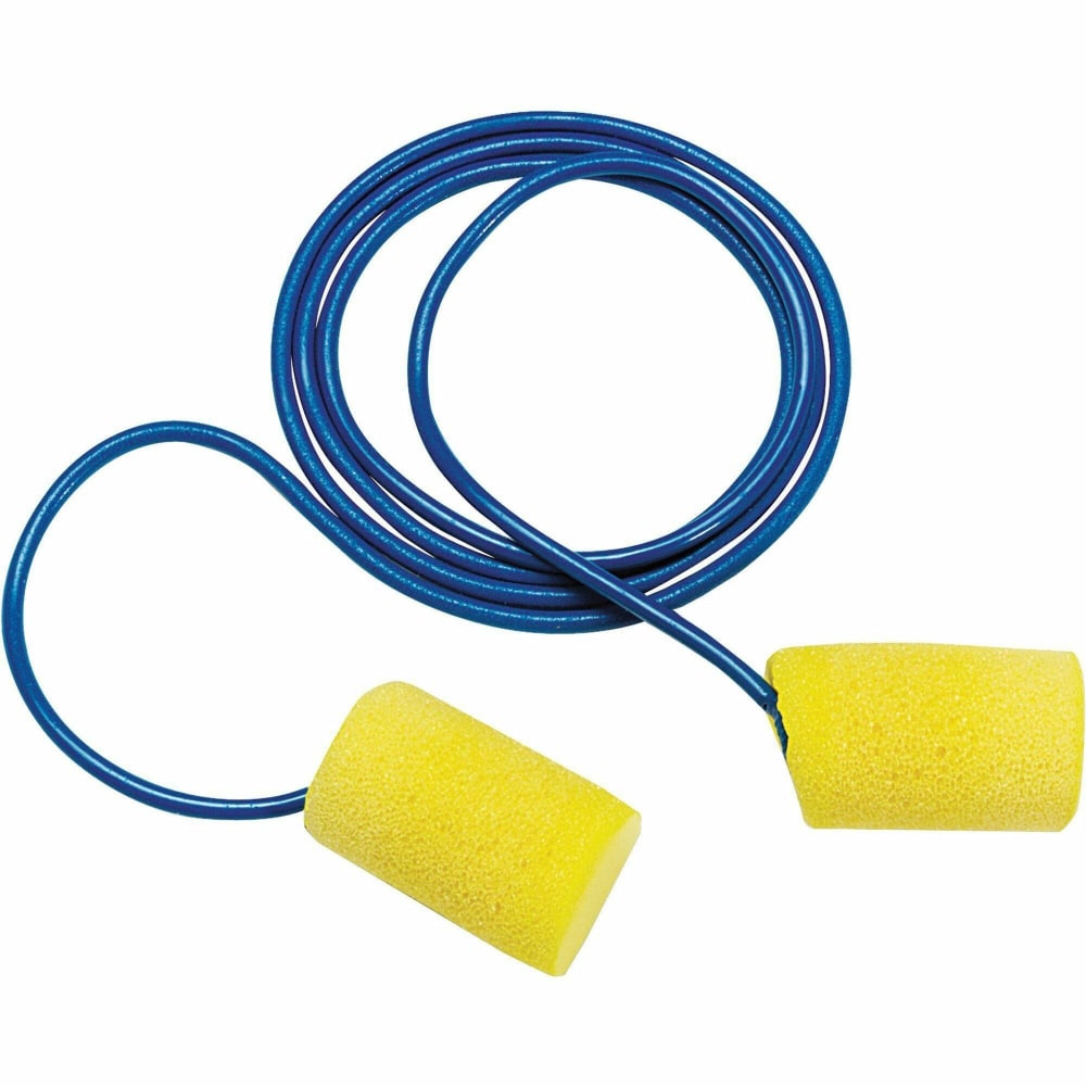 Aearo EAR Classic Earplugs, Corded, PVC Foam, Yellow, 200 Pairs/Box