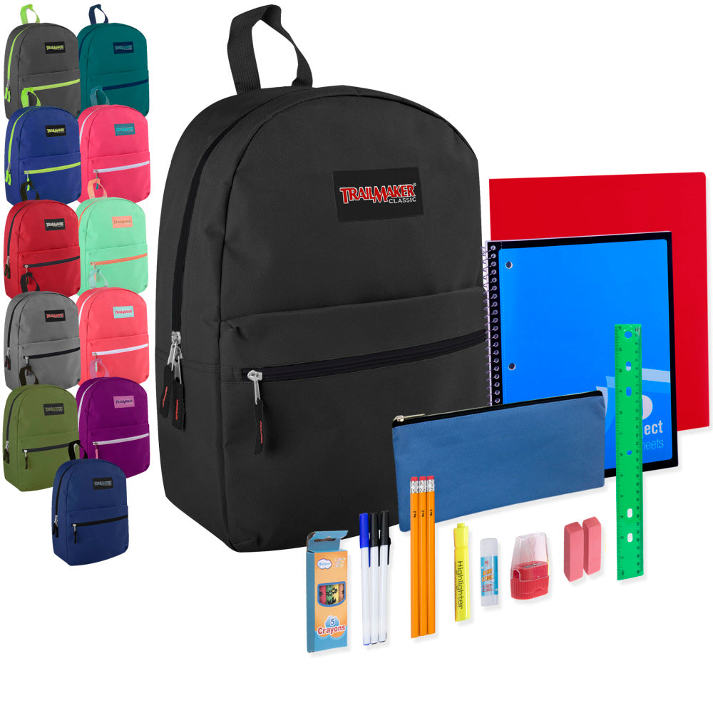 Trailmaker Backpack And 20-Piece School Supply Set, Assorted Colors, Pack Of 24 Sets