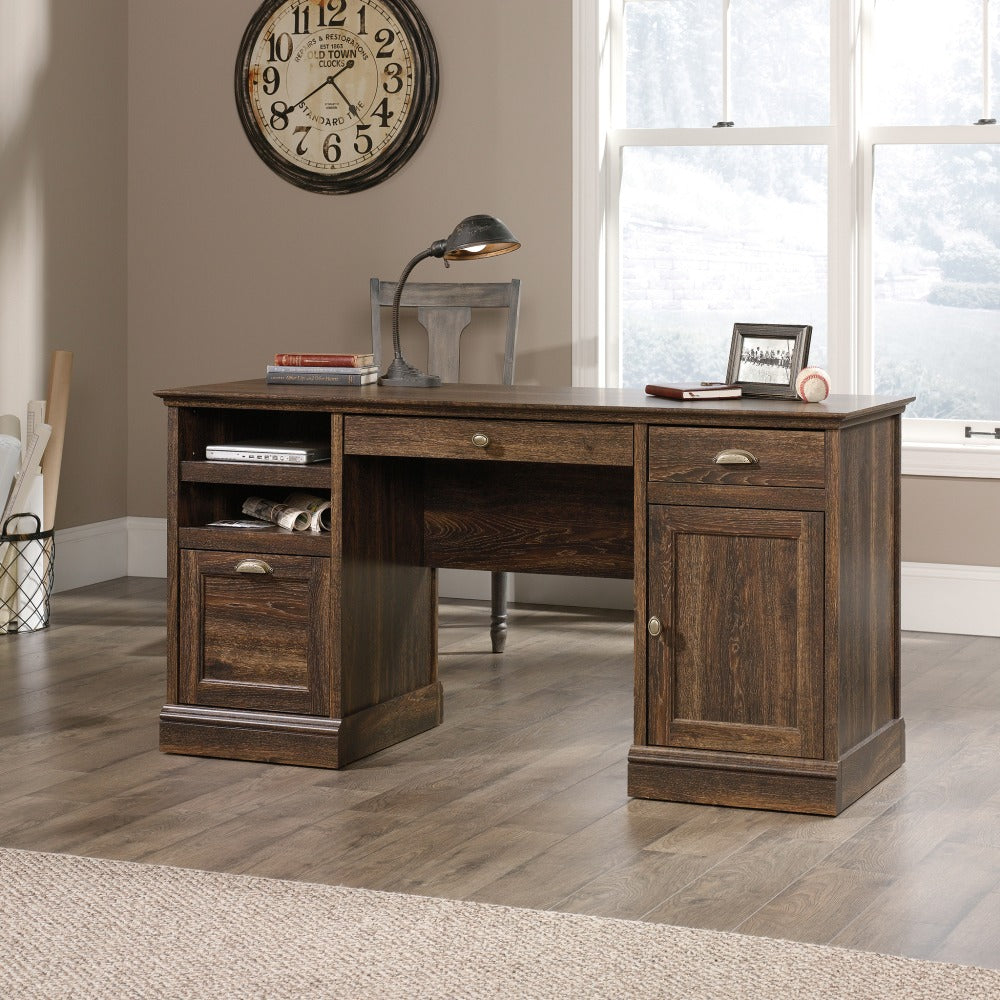 Sauder Barrister Lane 60inW Executive Computer Desk, Iron Oak