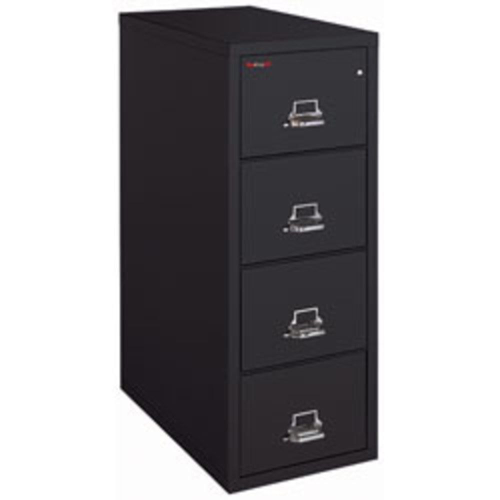 FireKing UL 1-Hour 31-5/8inD Vertical 4-Drawer Letter-Size Fireproof File Cabinet, Metal, Black, White Glove Delivery