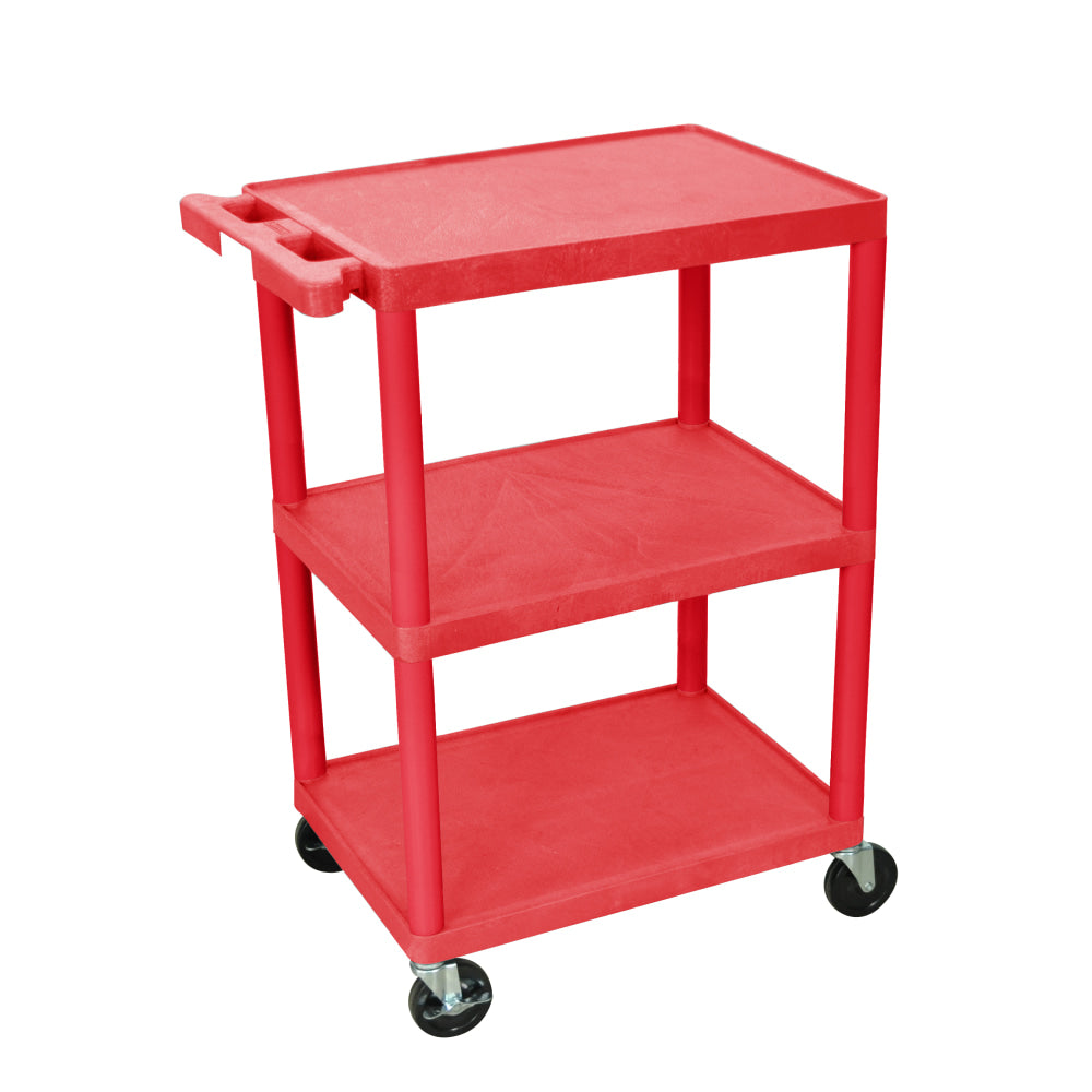 Luxor Plastic Utilty Cart, 3 Shelves, 32 1/2inH x 24inW x 18inD, Red