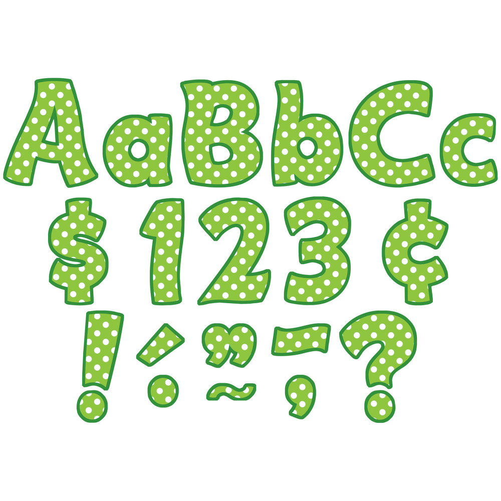 Teacher Created Resources Letters, 4in, Lime Polka Dots Funtastic Font Combo Pack, Set Of 3 Packs