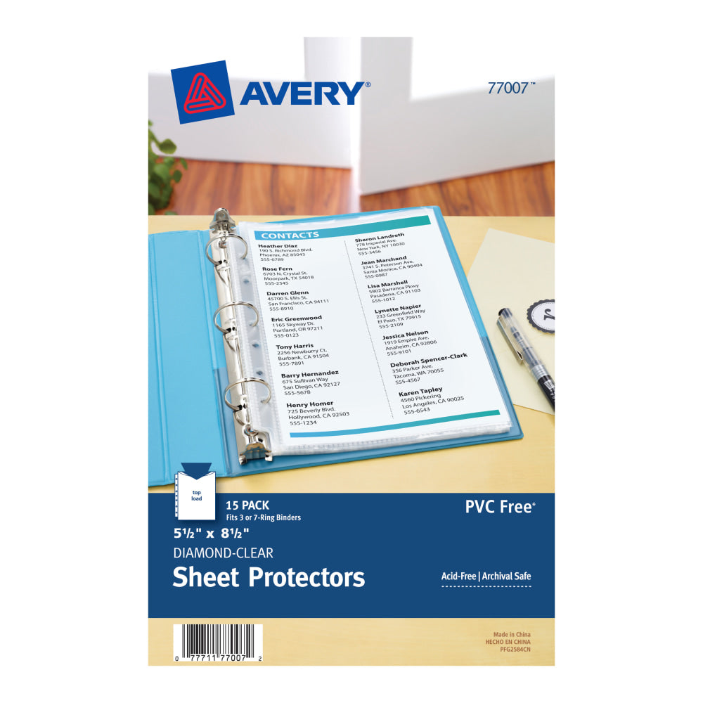 Avery Diamond Clear Heavyweight Sheet Protectors For Mini Binders, Holds 8.5in x 5.5in Sheets, Clear, Pack Of 15