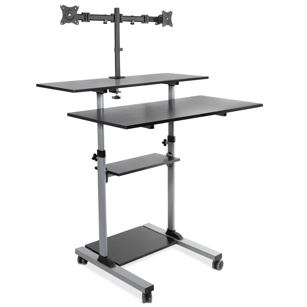 Mount-It! MI-7972 Mobile Standing Desk Workstation, With Dual-Monitor Mount, 72-1/4inH x 39-1/2inW x 26inD, Silver