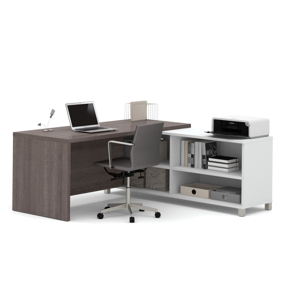 Bestar Pro-Linea 72inW L-Shaped Corner Desk, Bark Gray/White