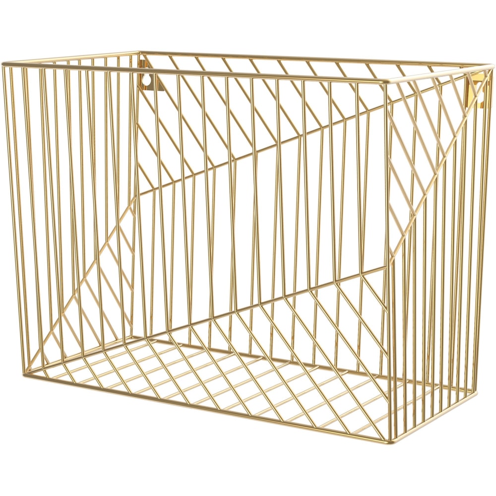 U Brands Vena Hanging File Basket - 6.8in Height x 9.5in Width12.4in Length - Desktop - Gold - Metal - 1 Each