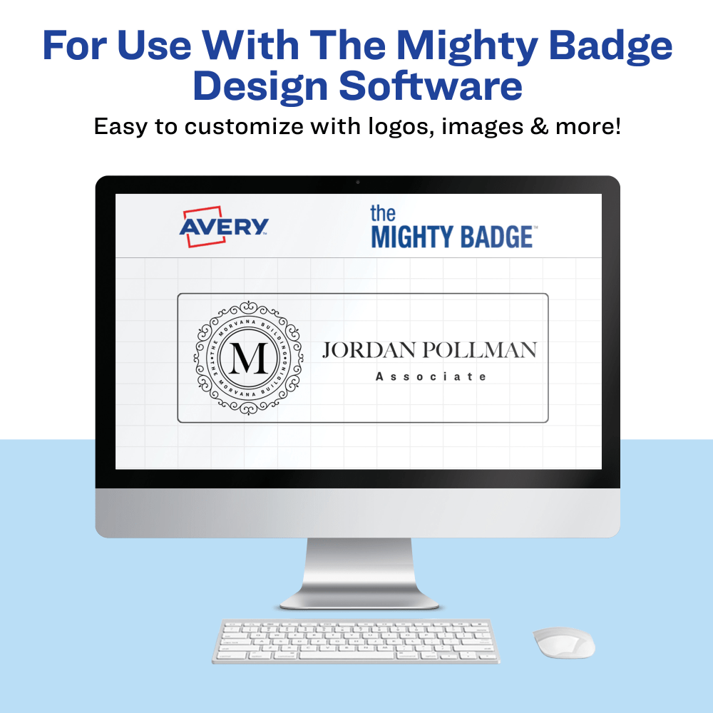 Avery The Mighty Badge Magnetic Badges For Laser Printers, 1in x 3in, Gold, Pack Of 10 Badges