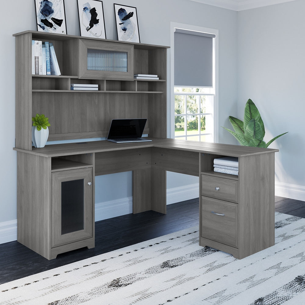 Bush Furniture Cabot 60inW L-Shaped Computer Desk With Hutch, Modern Gray, Standard Delivery