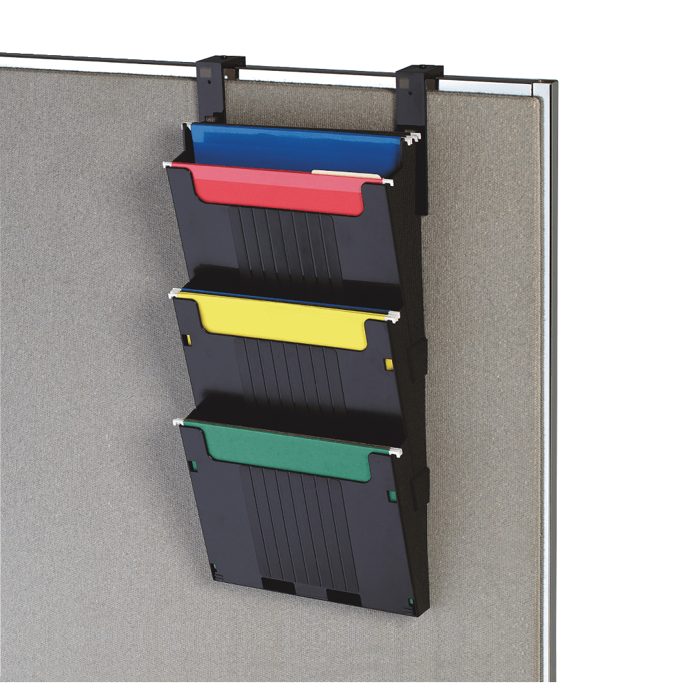 Deflecto 3-Pocket Partition Pocket System, 25inH x 12-5/8inW x 3-15/16inD, Black