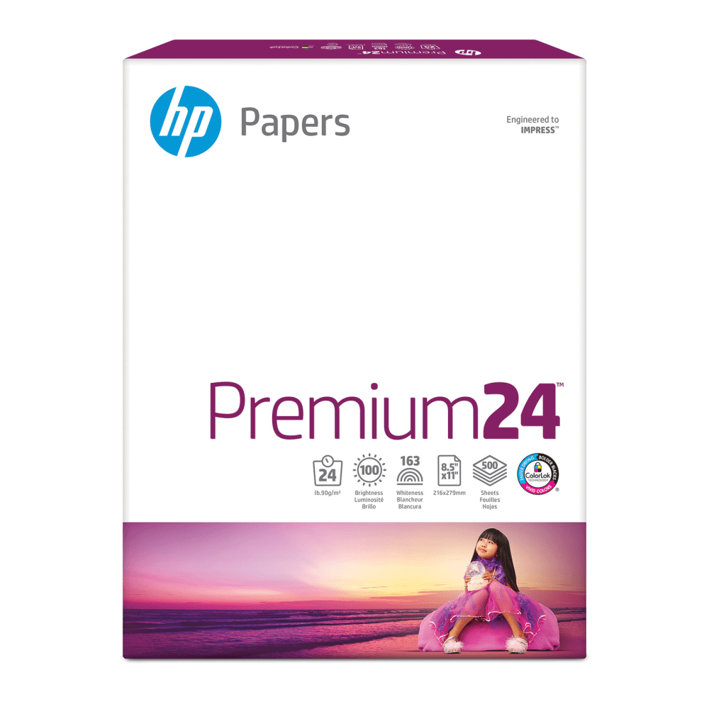 HP Premium24 Laser Paper, Smooth, White, Letter Size (8 1/2in x 11in), Ream Of 500 Sheets, 24 Lb, 100 Brightness