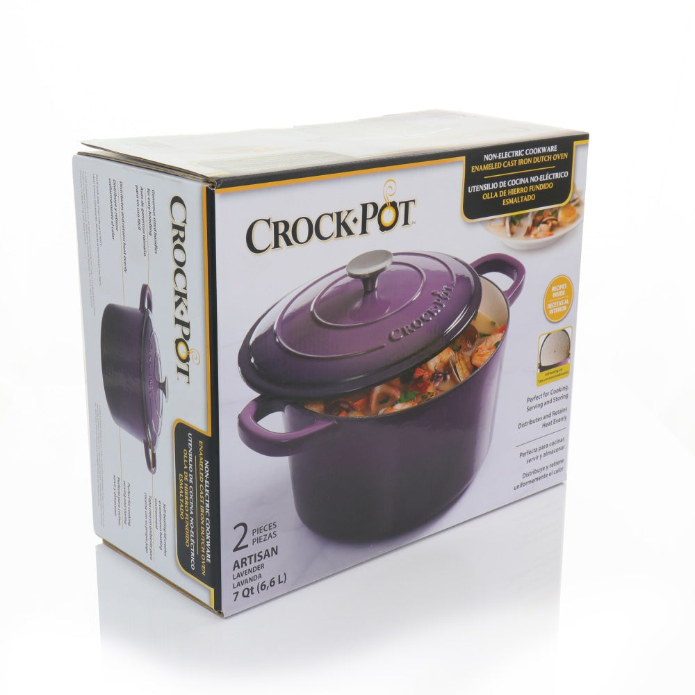 Crock-Pot Artisan 2-Piece Enameled Cast Iron Dutch Oven, 7 Quarts, Lavender