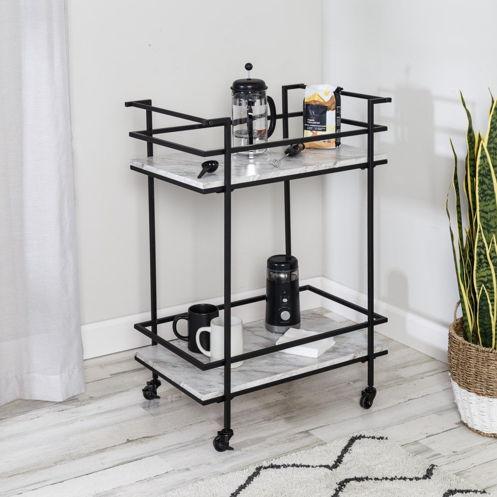 Honey Can Do 2-Tier 16in Rolling Bar Cart, Black/White