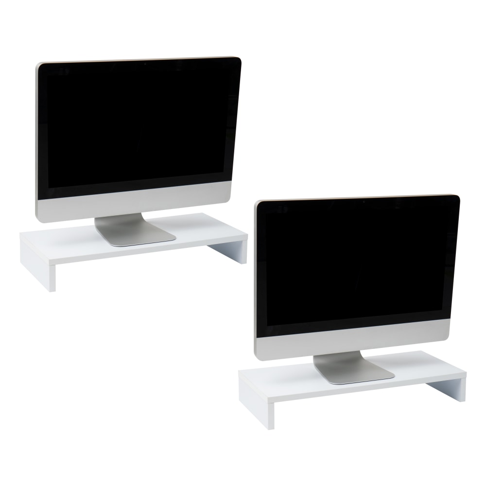 Mind Reader MDF Monitor Stand Keyboard Storage Desktop Organizer, 21inH x 9-1/2inW x 3-1/4inD, Set of 2, White