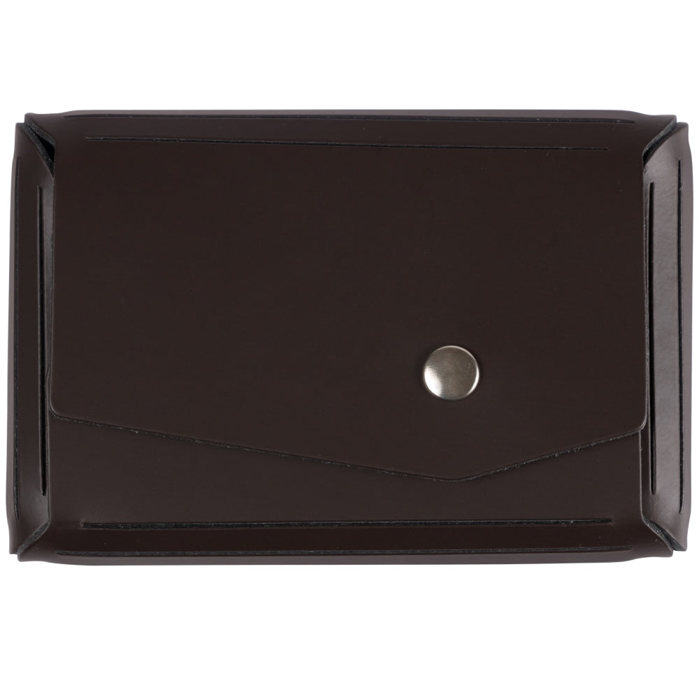 JAM Paper Leather Business Card Case, Angular Flap, 2 1/2in x 4in x 3/4in, Dark Brown