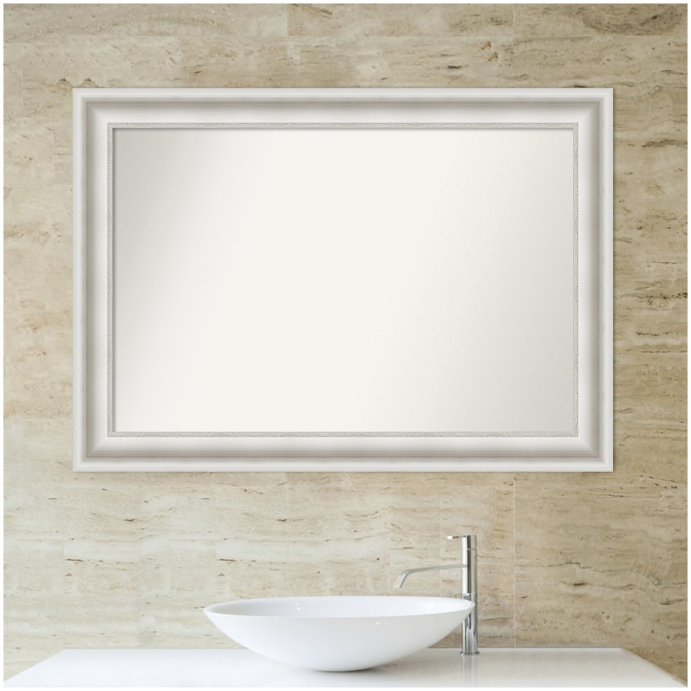 Amanti Art Non-Beveled Rectangle Framed Bathroom Wall Mirror, 29-1/2in x 41-1/2in, Parlor White