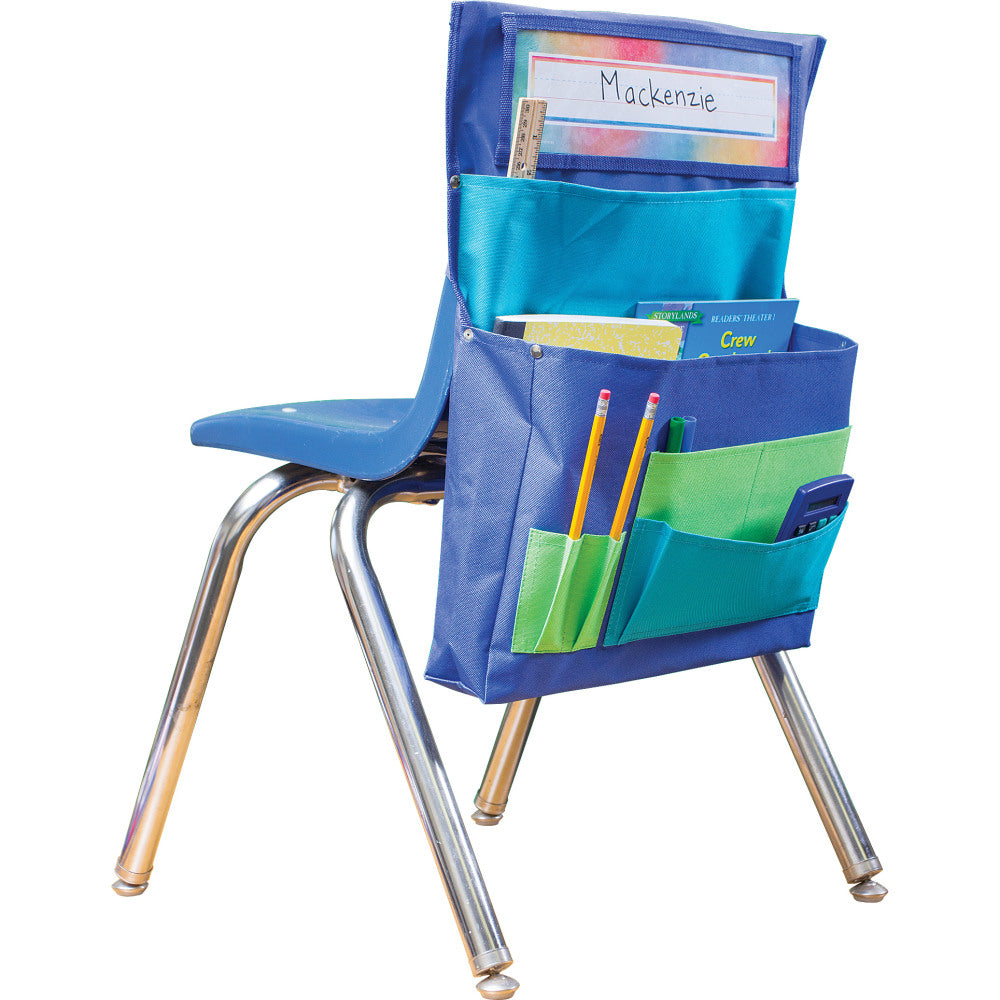 Teacher Created Resources Chair Pockets, 18inH x 15-1/2inL x 2inW, Blue/Teal/Lime, Set Of 2 Pockets