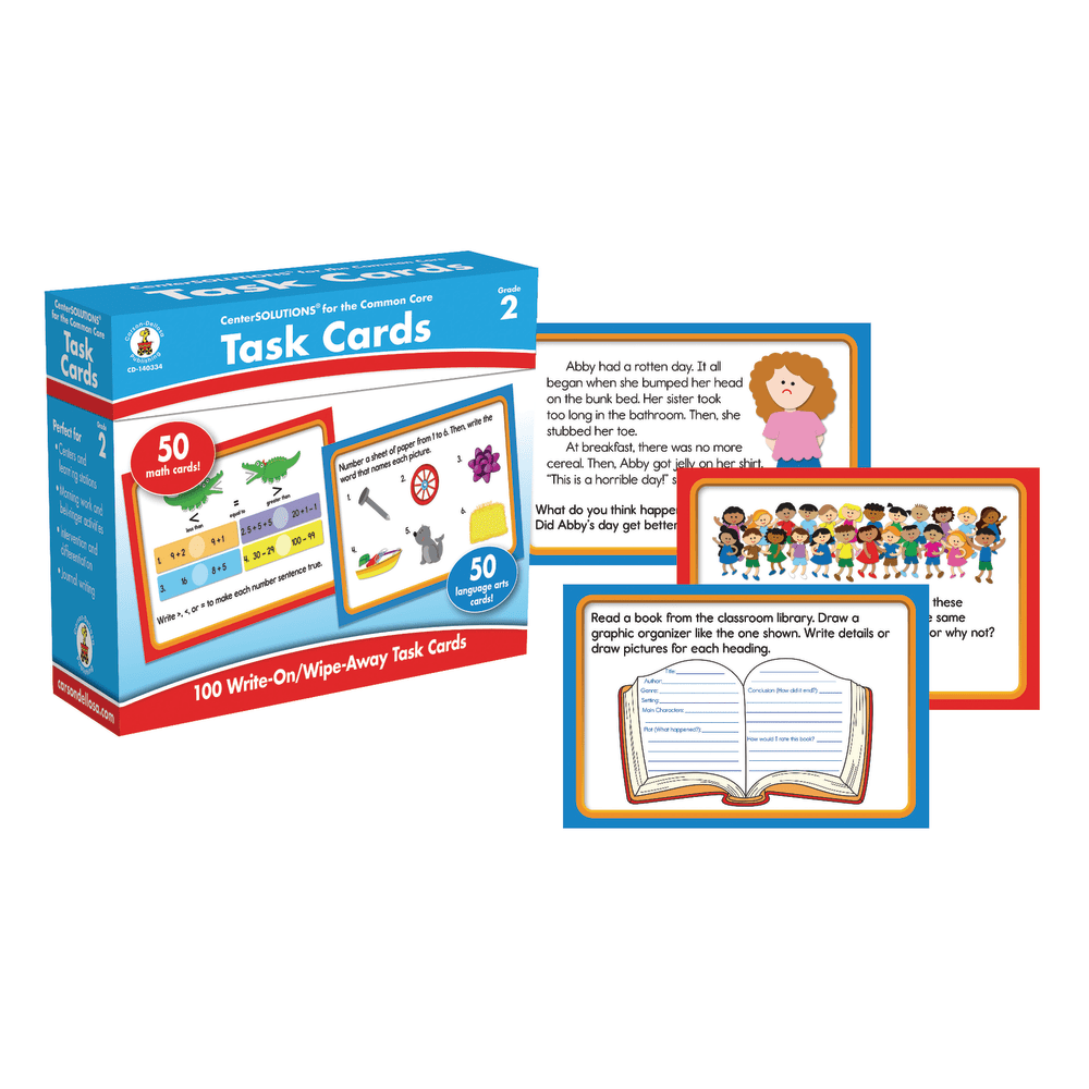 Carson-Dellosa CenterSOLUTIONS Task Cards, Grade 2, Box Of 100 Cards