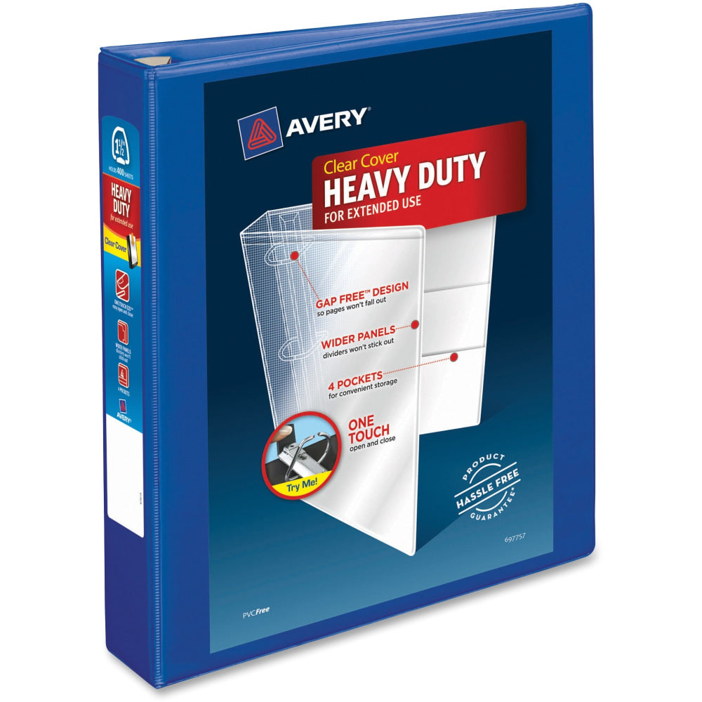 Avery Heavy-Duty View 3-Ring Binder With Locking One-Touch EZD Rings, 1 1/2in D-Rings, 41% Recycled, Pacific Blue