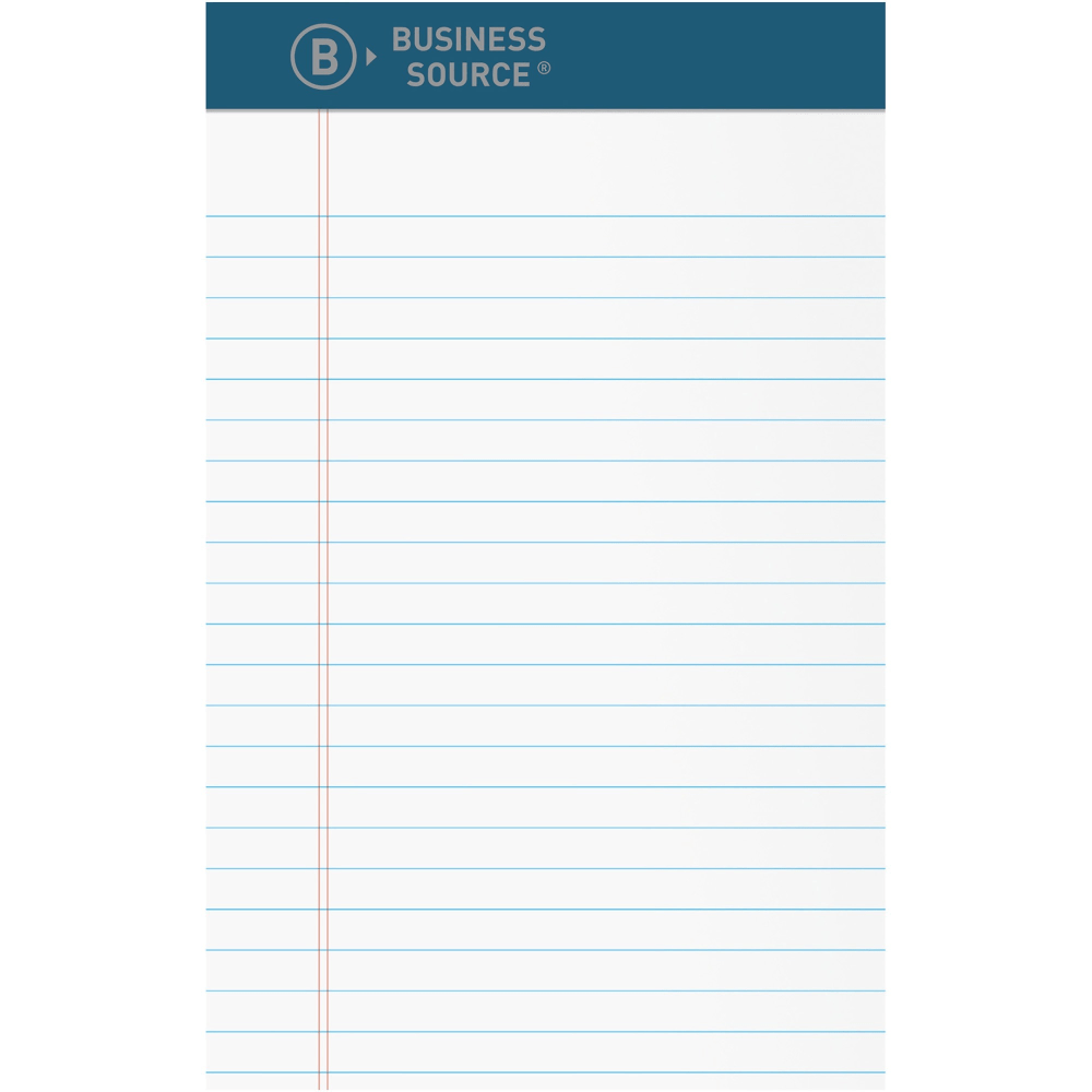 Business Source Premium Writing Pad - 5in x 8in - White Paper - Tear Proof, Sturdy Back, Bleed-free - 1 Dozen