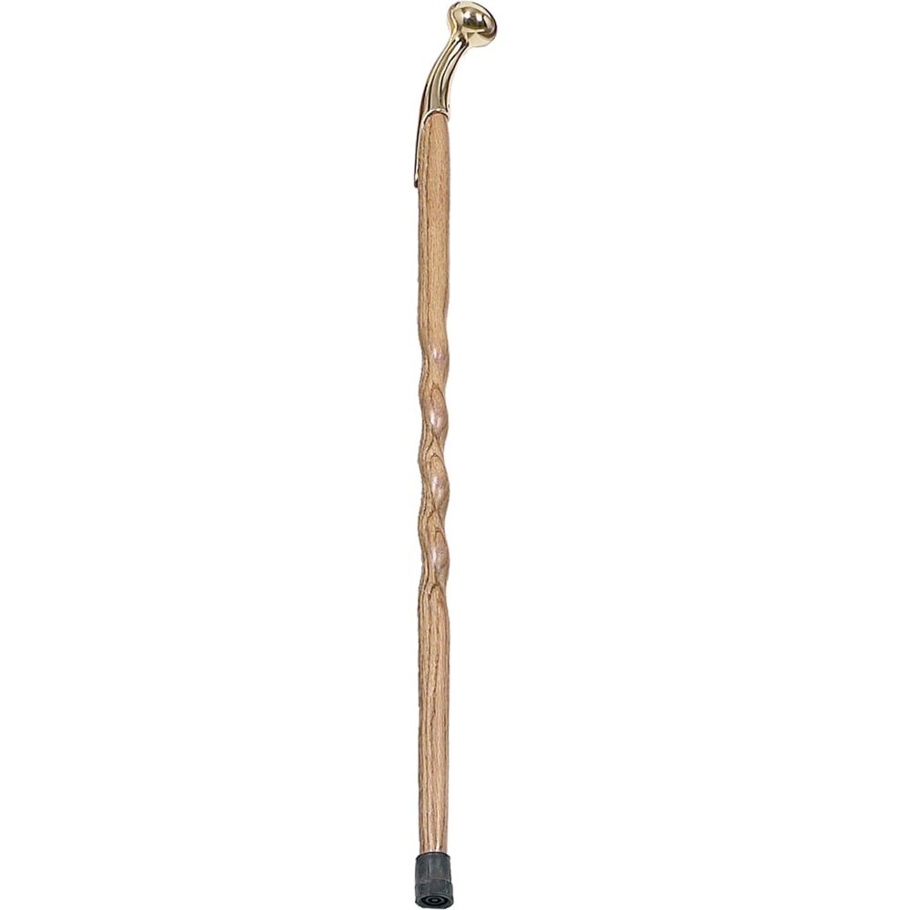 Brazos Walking Sticks Twisted Oak Wood Cane With Brass Hame-Top Handle, 37in, Brown