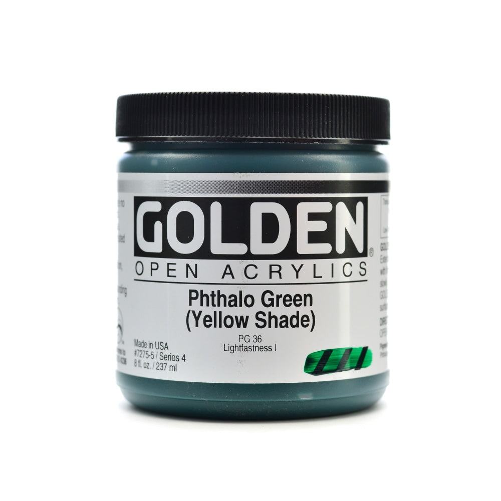 Golden OPEN Acrylic Paint, 8 Oz Jar, Phthalo Green (Yellow Shade)