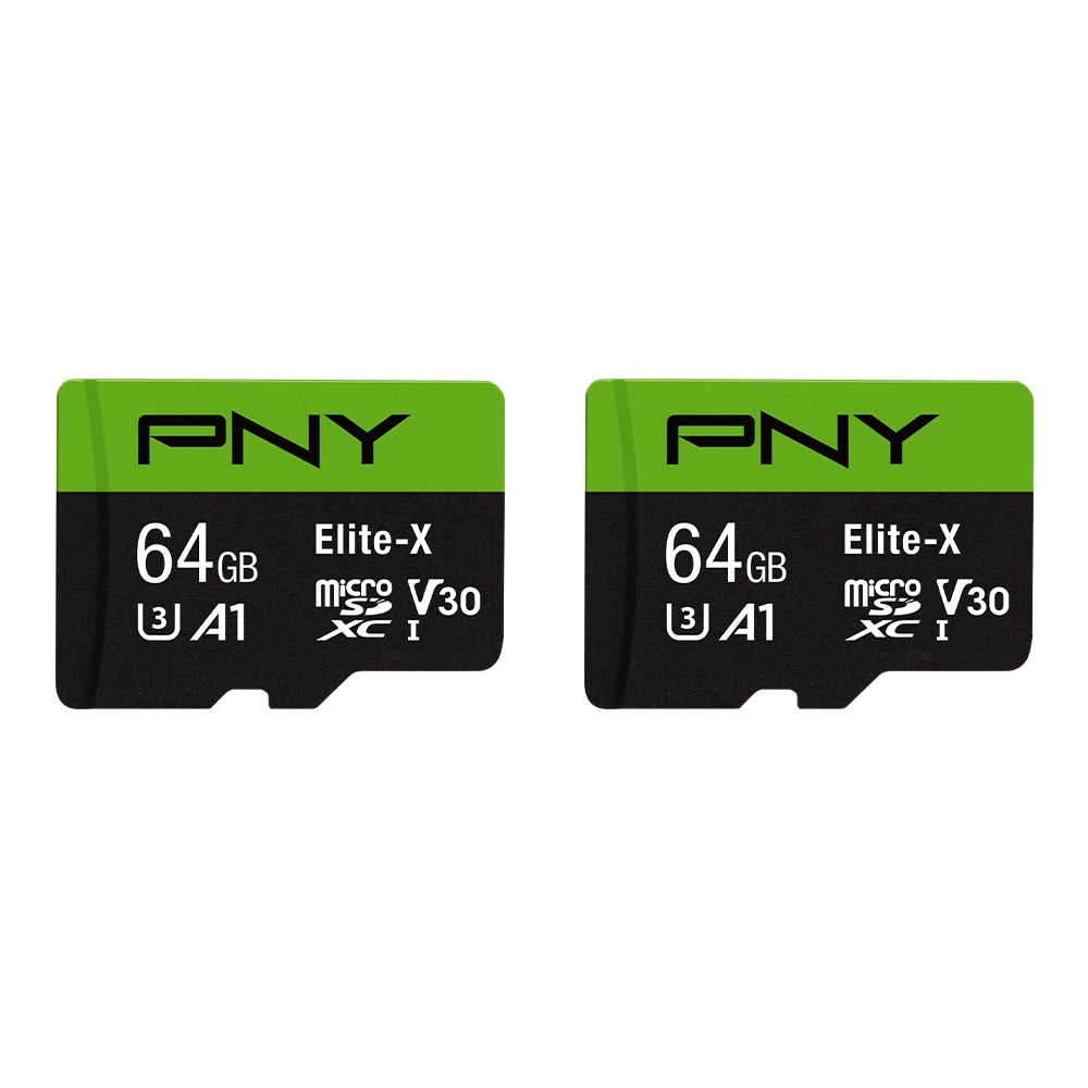 PNY Elite-X Class 10 U3 V30 microSDXC Flash Memory Card, 64GB, Pack Of 2