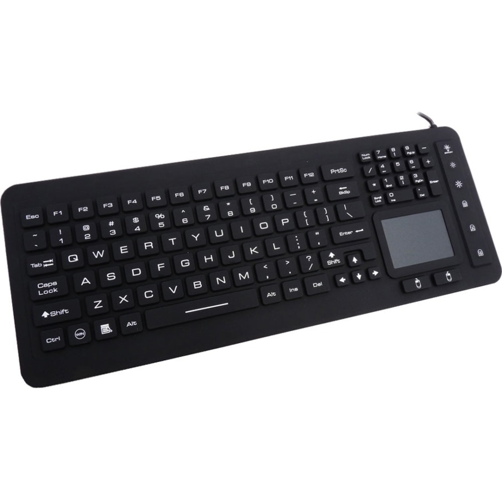 DSI WATERPROOF IP68 FULL SIZE LED BACKLIT KEYBOARD WITH TOUCHPAD - Cable Connectivity - USB Interface - 98 Key - TouchPad - Windows - Industrial Silicon Rubber Keyswitch - Black